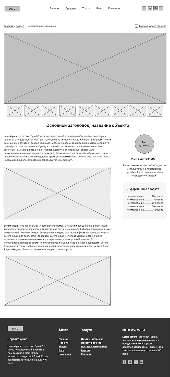Скетч (прототип) страницы проекта
