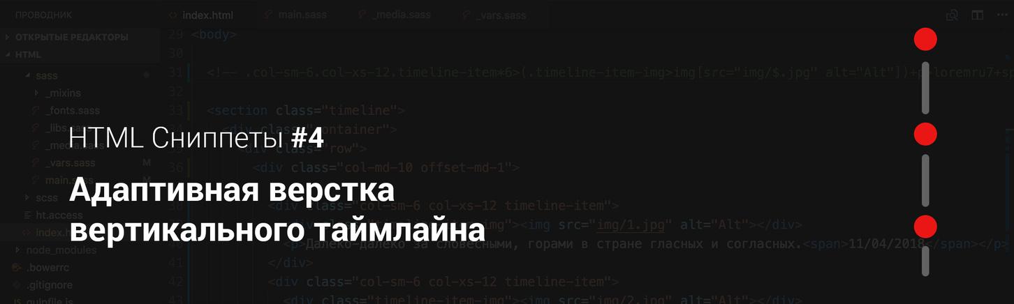 Адаптивная HTML верстка вертикального таймлайна